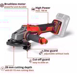 EINHELL 4431154, AXXIO 18/115, Amoladora angular rojo/Negro