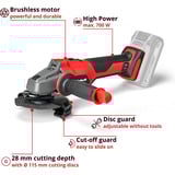EINHELL Amoladora angular profesional inalámbrica AXXIO 18/115, 18Volt rojo/Negro