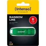 Intenso Rainbow Line unidad flash USB 8 GB USB tipo A 2.0 Verde, Lápiz USB verde, 8 GB, USB tipo A, 2.0, 28 MB/s, Tapa, Verde