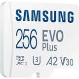 SAMSUNG EVO Plus 256 GB MicroSDXC UHS-I Clase 10, Tarjeta de memoria blanco, 256 GB, MicroSDXC, Clase 10, UHS-I, 130 MB/s, 130 MB/s