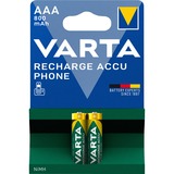 Varta -T398B Pilas domésticas, Batería Batería recargable, AAA, Níquel-metal hidruro (NiMH), 1,2 V, 2 pieza(s), 800 mAh