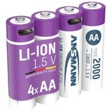 Ansmann Batería Li-Ion Mignon AA tipo 2.000 (mín. 1.800 mAh), paquete de 4 blanco/Violeta