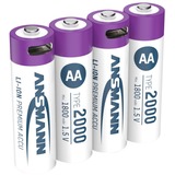 Ansmann Batería Li-Ion Mignon AA tipo 2.000 (mín. 1.800 mAh), paquete de 4 blanco/Violeta