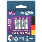 Ansmann Batería Li-Ion Mignon AA tipo 2.000 (mín. 1.800 mAh), paquete de 4 blanco/Violeta
