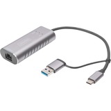 Digitus Adaptador Gigabit Ethernet USB Type-C™ 2.5G, USB-C™ + USB A (USB3.1/3.0) gris, USB-C™ + USB A (USB3.1/3.0), USB-C USB 3.1, RJ-45, Gris