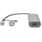 Digitus Adaptador Gigabit Ethernet USB Type-C™ 2.5G, USB-C™ + USB A (USB3.1/3.0) gris, USB-C™ + USB A (USB3.1/3.0), USB-C USB 3.1, RJ-45, Gris