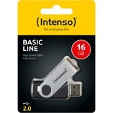 Intenso Basic Line unidad flash USB 16 GB USB tipo A 2.0 Negro, Plata, Lápiz USB negro/Plateado, 16 GB, USB tipo A, 2.0, 28 MB/s, Girar, Negro, Plata