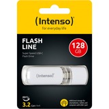 Intenso Flash Line unidad flash USB 128 GB USB Tipo C 3.2 Gen 1 (3.1 Gen 1) Blanco, Lápiz USB blanco, 128 GB, USB Tipo C, 3.2 Gen 1 (3.1 Gen 1), 70 MB/s, Tapa, Blanco