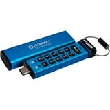 Kingston IronKey Keypad 200C USB-C de 128 GB 200C, FIPS 140-3 nivel 3 AES-256, Lápiz USB FIPS 140-3 nivel 3 AES-256, 128 GB, USB Tipo C, 3.2 Gen 1 (3.1 Gen 1), 280 MB/s, Funda, Azul