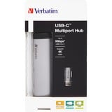 Verbatim 49140 base para portátil y replicador de puertos USB 3.2 Gen 1 (3.1 Gen 1) Type-C, Hub USB plateado/Negro, USB 3.2 Gen 1 (3.1 Gen 1) Type-C, USB 3.2 Gen 1 (3.1 Gen 1) Type-C, Metal, USB, 3 A, 5 - 40 °C
