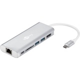 goobay 76788 hub de interfaz USB Tipo C 5000 Mbit/s Plata, Adaptador aluminio, USB Tipo C, HDMI, RJ-45, USB 3.2 Gen 1 (3.1 Gen 1) Type-A, USB Tipo C, SD, 5000 Mbit/s, 30 Hz, Plata