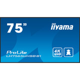iiyama LH7565UHSB-B1 pantalla de señalización Diseño de quiosco 189,2 cm (74.5") LED Wifi 800 cd / m² 4K Ultra HD Negro Procesador incorporado Android 11 24/7, Pantalla de gran formato negro, Diseño de quiosco, 189,2 cm (74.5"), LED, 3840 x 2160 Pixeles, Wifi, 24/7