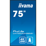 iiyama LH7565UHSB-B1 pantalla de señalización Diseño de quiosco 189,2 cm (74.5") LED Wifi 800 cd / m² 4K Ultra HD Negro Procesador incorporado Android 11 24/7, Pantalla de gran formato negro, Diseño de quiosco, 189,2 cm (74.5"), LED, 3840 x 2160 Pixeles, Wifi, 24/7