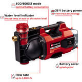EINHELL Bomba de jardín a batería AQUINNA 36/38 F LED, 36 Voltios (2x18V) rojo/Negro