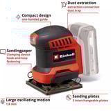 EINHELL Lijadora orbital de mano inalámbrica Power X-Change TE-OS 18/113 3X Li-Solo, 18 Voltios rojo/Negro