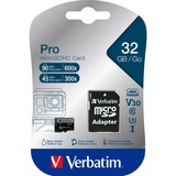 Verbatim Pro 32 GB MicroSDHC UHS Clase 10, Tarjeta de memoria 32 GB, MicroSDHC, Clase 10, UHS, 90 MB/s, 45 MB/s