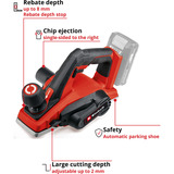 EINHELL Cepillo inalámbrico Power X-Change TE-PL 18/82 Li-Solo, 18Volt, Cepillo eléctrico rojo/Negro