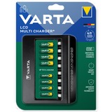 VARTA LCD Multi Charger+ Pilas de uso doméstico Corriente alterna, Cargador negro, Níquel-metal hidruro (NiMH), Cortocircuito, AA, AAA