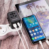 Verbatim 49544 adaptador de enchufe eléctrico Universal Negro, Enchufe del recorrido negro, Universal, Universal, Tipo A, Tipo B, Tipo C (Europlug), Tipo E (FR), Tipo F, Tipo G (RU), Tipo I (AU), Tipo J (CH),..., Tipo A, Tipo B, Tipo C, Tipo D (RU), Tipo E (FR), Tipo F, Tipo G (RU), Tipo H (IL), Tipo I (AU),..., 100 - 250 V, 50 - 60 Hz