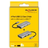 DeLOCK 63260 hub de interfaz USB 3.2 Gen 2 (3.1 Gen 2) Type-C 10000 Mbit/s Gris, Hub USB gris, USB 3.2 Gen 2 (3.1 Gen 2) Type-C, USB 3.2 Gen 2 (3.1 Gen 2) Type-A, USB 3.2 Gen 2 (3.1 Gen 2) Type-C, 10000 Mbit/s, Gris, Aluminio, 0,12 m