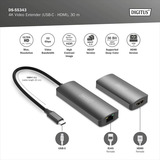 Digitus Extensor de video 4K USB-C > HDMI, 30 metros, Alargador de HDMI negro