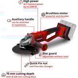 EINHELL Amoladora angular profesional a batería AXXIO 36/230 Q, 36Volt (2x18V) rojo/Negro