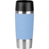 Emsa TRAVEL MUG Waves termo 0,36 L Azul, Taza celeste/Acero fino, 0,36 L, Azul, Polipropileno (PP), Silicona, Acero inoxidable, 8,3 cm, 200 mm