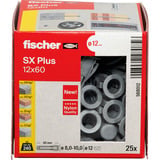 fischer Taco de expansión SX Plus 12x60, Pasador gris claro