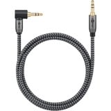 goobay Cable de conexión de audio Plus AUX 3,5mm estéreo, 90° negro/Plateado