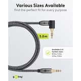 goobay Cable de conexión de audio Plus AUX 3,5mm estéreo, 90° negro/Plateado
