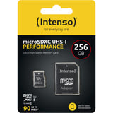 Intenso microSD 256GB UHS-I Perf CL10| Performance Clase 10, Tarjeta de memoria negro, 256 GB, MicroSD, Clase 10, UHS-I, 90 MB/s, Class 1 (U1)