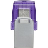 Kingston DataTraveler 256GB microDuo 3C 200MB/s dual USB-A + USB-C, Lápiz USB violeta/Transparente, 256 GB, USB Type-A / USB Type-C, 3.2 Gen 1 (3.1 Gen 1), 200 MB/s, Otro, Acero inoxidable, Púrpura