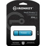 Kingston IronKey Vault Privacy 50 unidad flash USB 256 GB USB tipo A 3.2 Gen 1 (3.1 Gen 1) Azul, Lápiz USB celeste/Negro, 256 GB, USB tipo A, 3.2 Gen 1 (3.1 Gen 1), 230 MB/s, Tapa, Azul