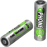 Ansmann Blister 2 X DECT Accu, AA, 800mAh Níquel-metal hidruro (NiMH) 800mAh 1.2V batería recargable plateado, AA, 800mAh, 800 mAh, Níquel-metal hidruro (NiMH), 1,2 V, Negro