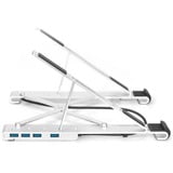 Digitus Soporte variable para notebook con hub USB-C™ integrado, 5 puertos blanco, 5 puertos, Soporte para ordenador portátil, Plata, Aluminio, 25,4 cm (10"), 43,2 cm (17"), 15 - 36°