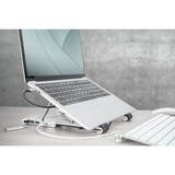 Digitus Soporte variable para notebook con hub USB-C™ integrado, 5 puertos blanco, 5 puertos, Soporte para ordenador portátil, Plata, Aluminio, 25,4 cm (10"), 43,2 cm (17"), 15 - 36°