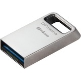 Kingston DataTraveler Micro unidad flash USB 64 GB USB tipo A 3.2 Gen 1 (3.1 Gen 1) Plata, Lápiz USB plateado, 64 GB, USB tipo A, 3.2 Gen 1 (3.1 Gen 1), 200 MB/s, Sin tapa, Plata