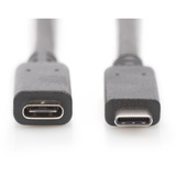 Digitus Cable de extensión USB 2.0, conector USB-C > puerto USB-C, Cable alargador negro