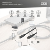 Digitus Cable de extensión USB 2.0, conector USB-C > puerto USB-C, Cable alargador negro