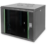 Digitus Carcasa de pared de la serie Unique - 600 x 600 mm (an. x pr.), Armario IT negro, Bastidor de pared, 9U, 100 kg, Bloqueo del teclado, Rieles de rack, 23 kg