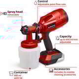 EINHELL Sistema de pulverización de pintura a batería Power X-Change TC-SY 18/60 Li-Solo, 18 Voltios, Arma de aerosol rojo/Negro