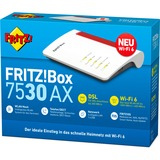 FRITZ! FRITZ!Box 7530 AX, Router Box 7530 AX, Wi-Fi 6 (802.11ax), Doble banda (2,4 GHz / 5 GHz), Ethernet, ADSL, Gris, Rojo, Blanco, Router de sobremesa