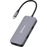 Verbatim CMH-05 USB Tipo C 5000 Mbit/s Plata, Estación de acoplamiento gris, USB Tipo C, HDMI, RJ-45, USB 3.2 Gen 1 (3.1 Gen 1) Type-C, USB Tipo C, 5000 Mbit/s, 60 Hz, Plata, Acrilonitrilo butadieno estireno (ABS), Aluminio