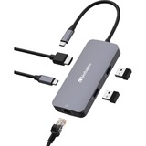 Verbatim CMH-05 USB Tipo C 5000 Mbit/s Plata, Estación de acoplamiento gris, USB Tipo C, HDMI, RJ-45, USB 3.2 Gen 1 (3.1 Gen 1) Type-C, USB Tipo C, 5000 Mbit/s, 60 Hz, Plata, Acrilonitrilo butadieno estireno (ABS), Aluminio