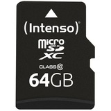 Intenso 64GB MicroSDHC MicroSDXC Clase 10, Tarjeta de memoria 64 GB, MicroSDXC, Clase 10, 25 MB/s, Resistente a golpes, Resistente a la temperatura, Resistente al agua, A prueba de rayos X, Negro