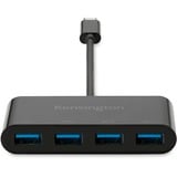 Kensington Hub USB-C CH1200 de 4 puertos a 10 Gbps negro, USB 3.2 Gen 2 (3.1 Gen 2) Type-C, USB 3.2 Gen 2 (3.1 Gen 2) Type-A, 10000 Mbit/s, Negro, Acrilonitrilo butadieno estireno (ABS), Cable redondo