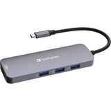 Verbatim CMH-08 USB Tipo C 5000 Mbit/s Plata, Estación de acoplamiento gris, USB Tipo C, HDMI, USB 3.2 Gen 1 (3.1 Gen 1) Type-A, USB Tipo C, MicroSD (TransFlash), SD, 5000 Mbit/s, 30 Hz, Plata