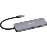 Verbatim CMH-08 USB Tipo C 5000 Mbit/s Plata, Estación de acoplamiento gris, USB Tipo C, HDMI, USB 3.2 Gen 1 (3.1 Gen 1) Type-A, USB Tipo C, MicroSD (TransFlash), SD, 5000 Mbit/s, 30 Hz, Plata