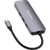 Verbatim CMH-08 USB Tipo C 5000 Mbit/s Plata, Estación de acoplamiento gris, USB Tipo C, HDMI, USB 3.2 Gen 1 (3.1 Gen 1) Type-A, USB Tipo C, MicroSD (TransFlash), SD, 5000 Mbit/s, 30 Hz, Plata