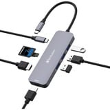 Verbatim CMH-08 USB Tipo C 5000 Mbit/s Plata, Estación de acoplamiento gris, USB Tipo C, HDMI, USB 3.2 Gen 1 (3.1 Gen 1) Type-A, USB Tipo C, MicroSD (TransFlash), SD, 5000 Mbit/s, 30 Hz, Plata